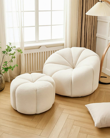Grace Pumpkin Armchair, White Boucle