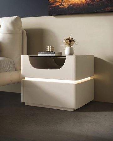Candice Bedside Table with LED, Cream
