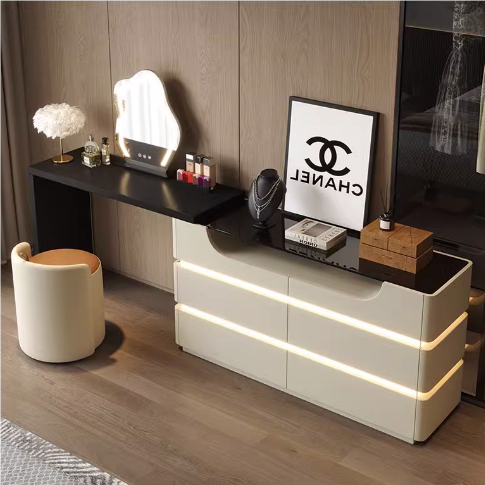 Nance Dressing Table With Side Drawer and LED Mirror-Rit Concept-Rit Concept