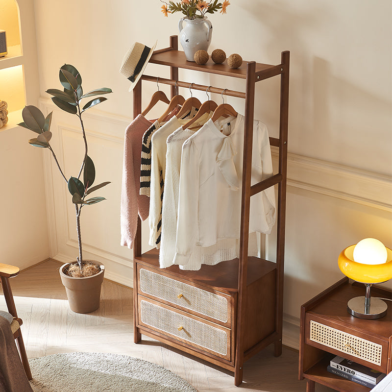 Walters Clothes Rack/ Shelf, Wood detail view for shelving unit for living room