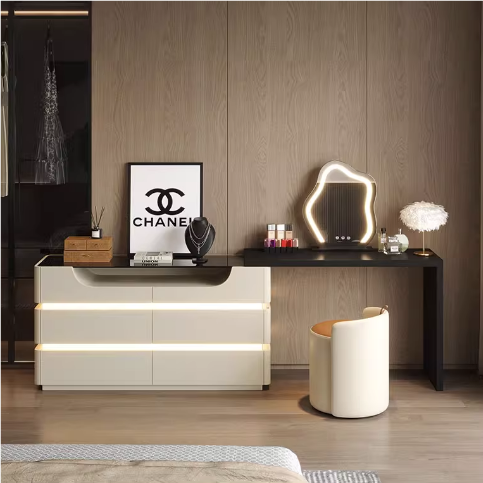 Nance Dressing Table With Side Drawer and LED Mirror-Rit Concept-Rit Concept
