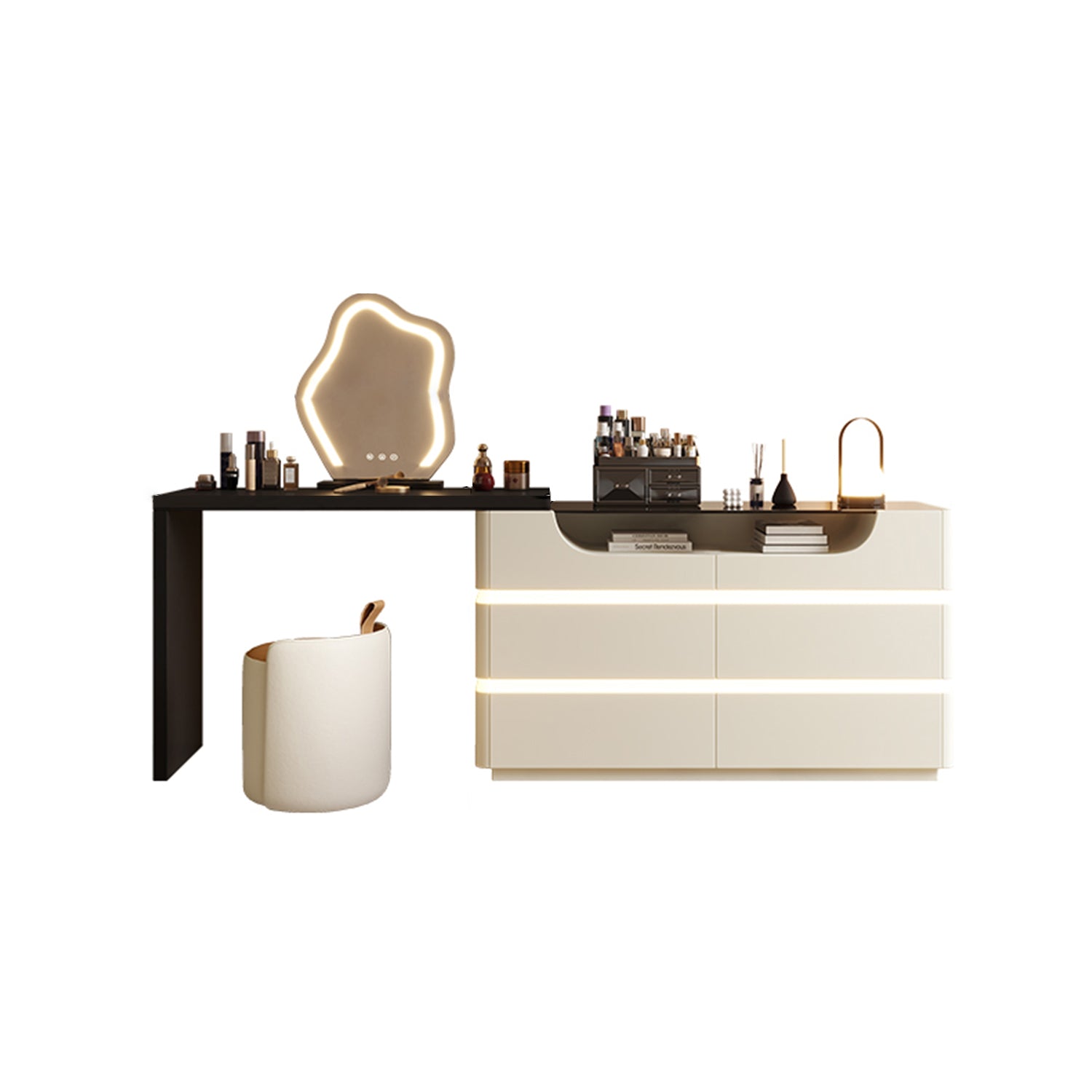 Nance Dressing Table With Side Drawer and LED Mirror-Rit Concept-Rit Concept