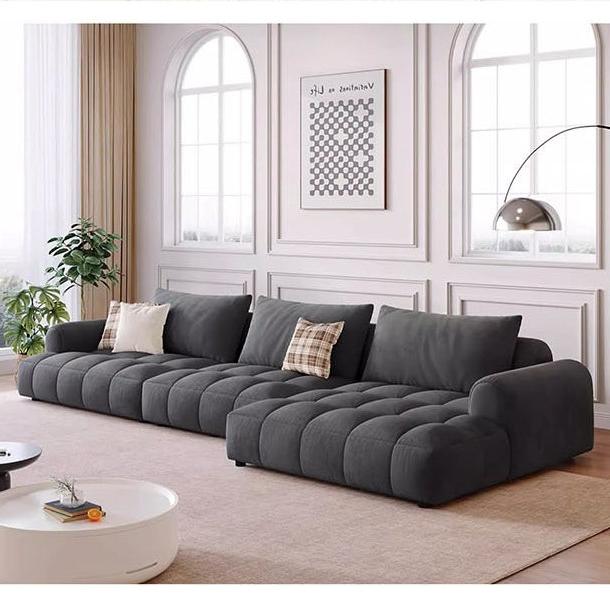Delilah Violet Two Seater, Three Seater, Four Seater Sofa lifestyle view with beige two seater sofa