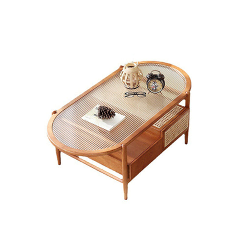 Alethea Wooden Rattan Coffee Table, Glass & Wood - Rit Concept