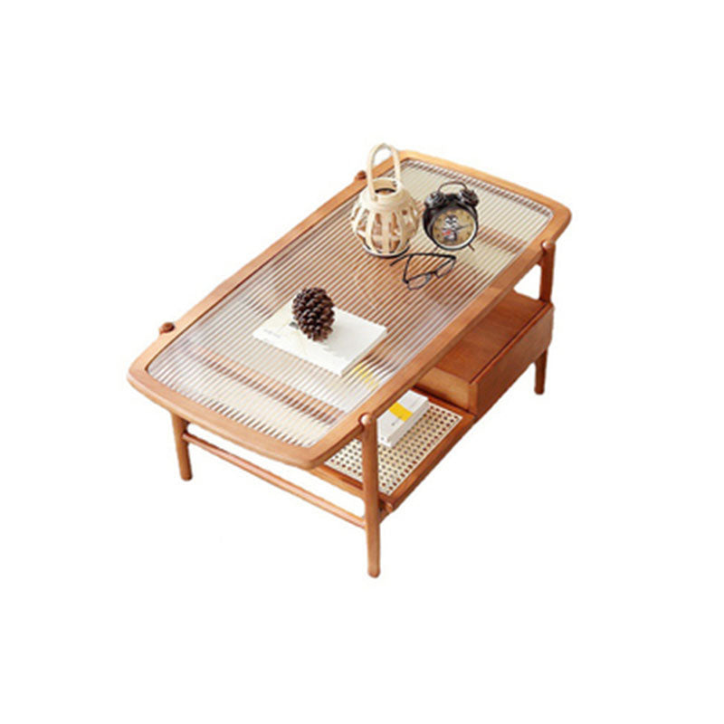 Alethea Wooden Rattan Coffee Table, Glass & Wood - Rit Concept