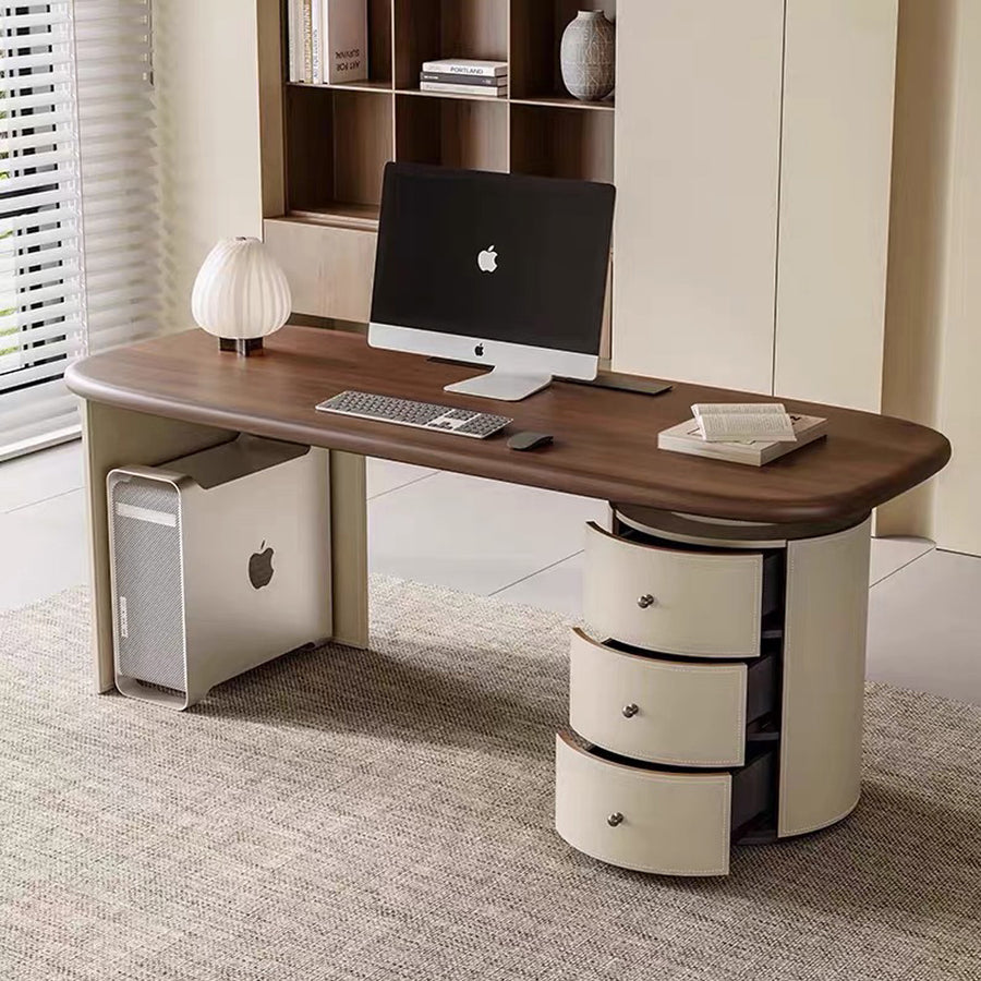 Simao Office Desk With Storage Drawers, Solid Wood