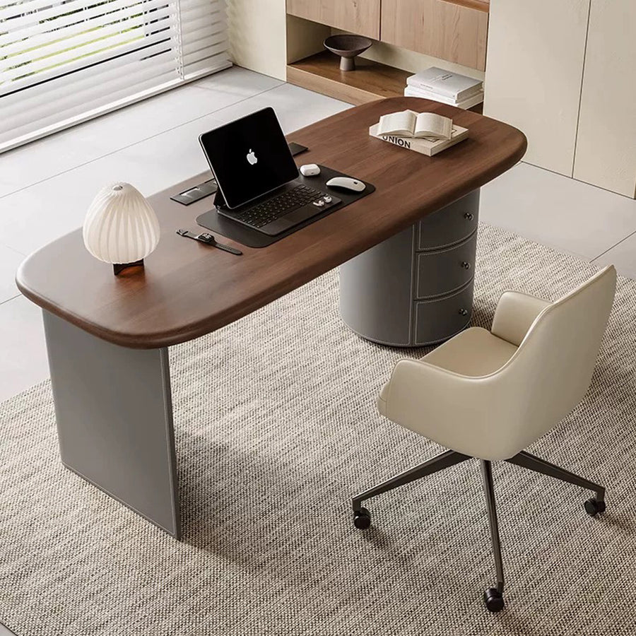 Simao Office Desk With Storage Drawers, Solid Wood