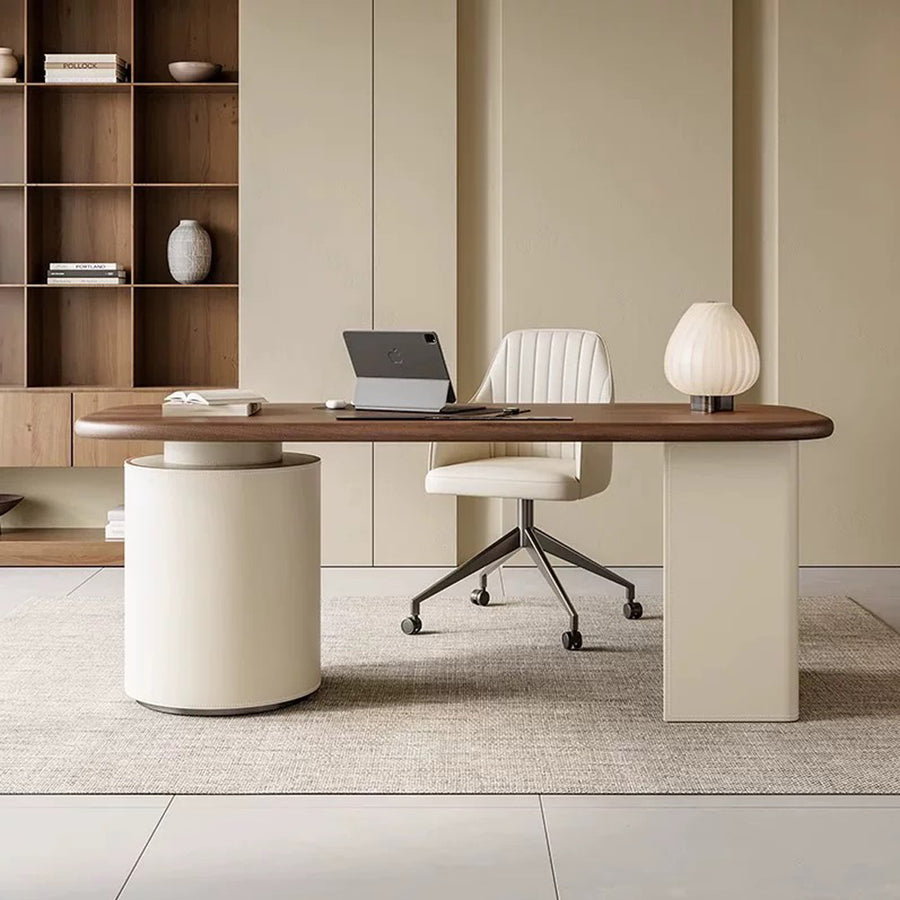Simao Office Desk With Storage Drawers, Solid Wood