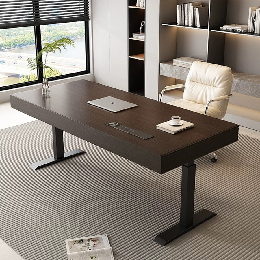 Moreno Electric Standing Office Desk With Storage, Solid Wood