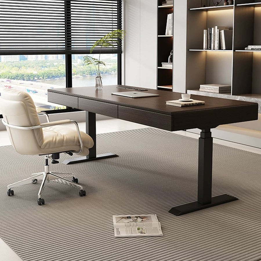 Moreno Electric Standing Office Desk With Storage, Solid Wood