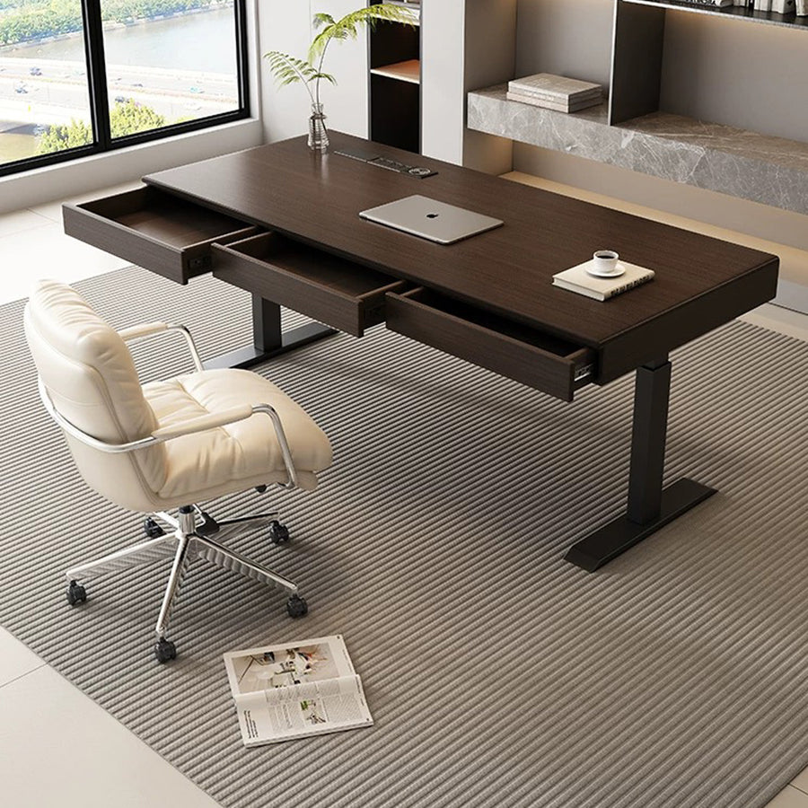 Moreno Electric Standing Office Desk With Storage, Solid Wood