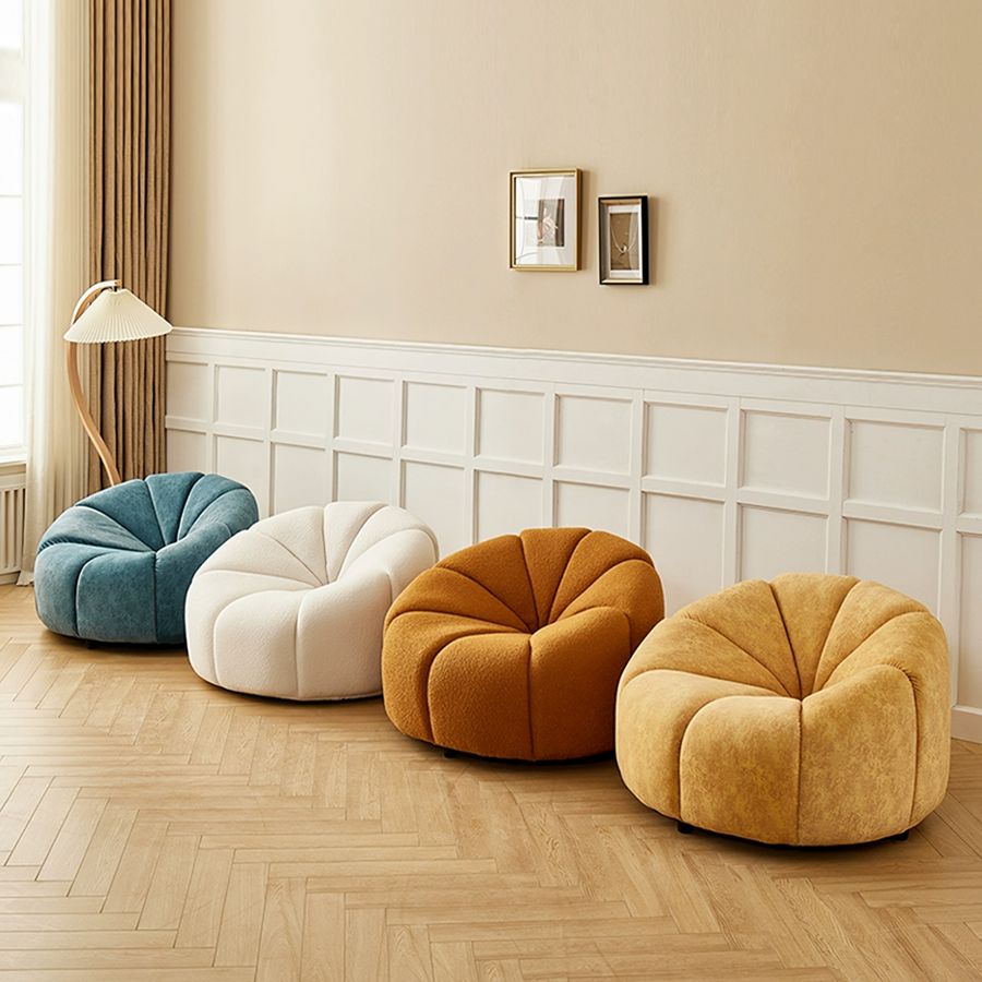 Grace Pumpkin Armchair, White Boucle detail view for for living room