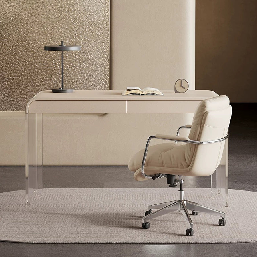 Kenji Office Desk With Storage, Cream