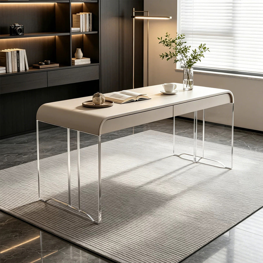Kenji Office Desk With Storage, Cream