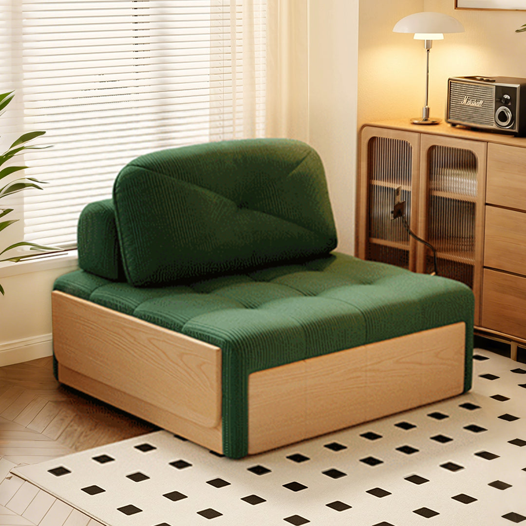 Makhmud Single Seater Sofa Bed With Foldable Side Table & Phone Holder, Corduroy