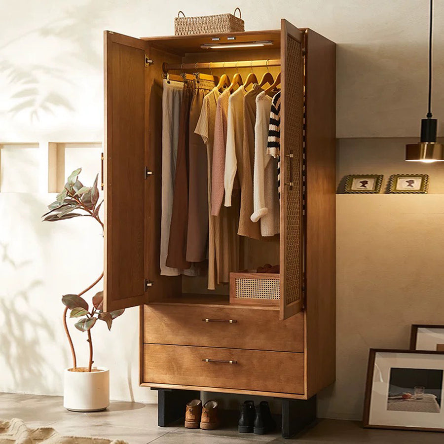 Kaylee Rattan Wardrobe, Solid Wood, Style B, Clearance
