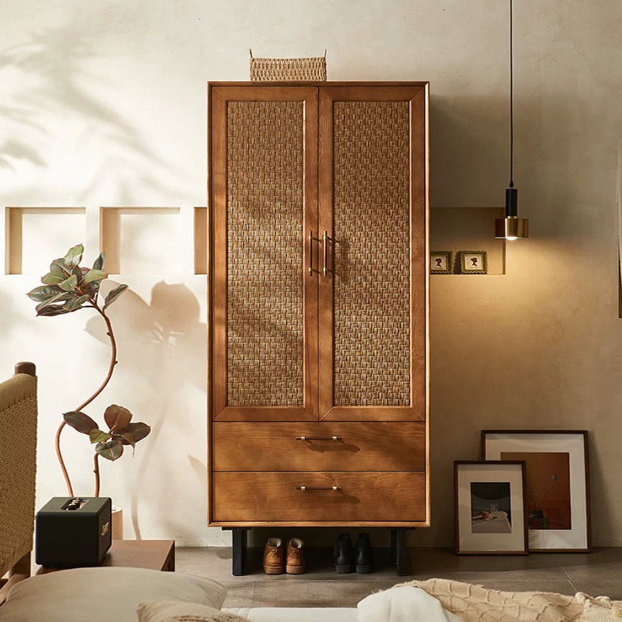 Kaylee Rattan Wardrobe, Solid Wood, Style B, Clearance