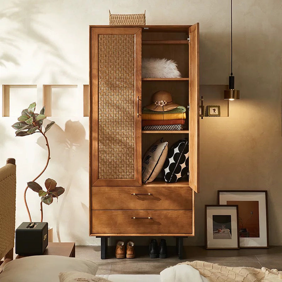 Kaylee Rattan Wardrobe, Solid Wood, Style B, Clearance