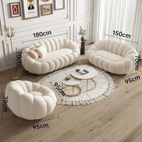 Pumpkin Round Swivel Armchair, Boucle styled for modern sofa UK