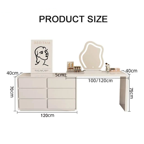Aubrey Dressing Table Set With Side Drawer, Cream-Rit Concept-Rit Concept