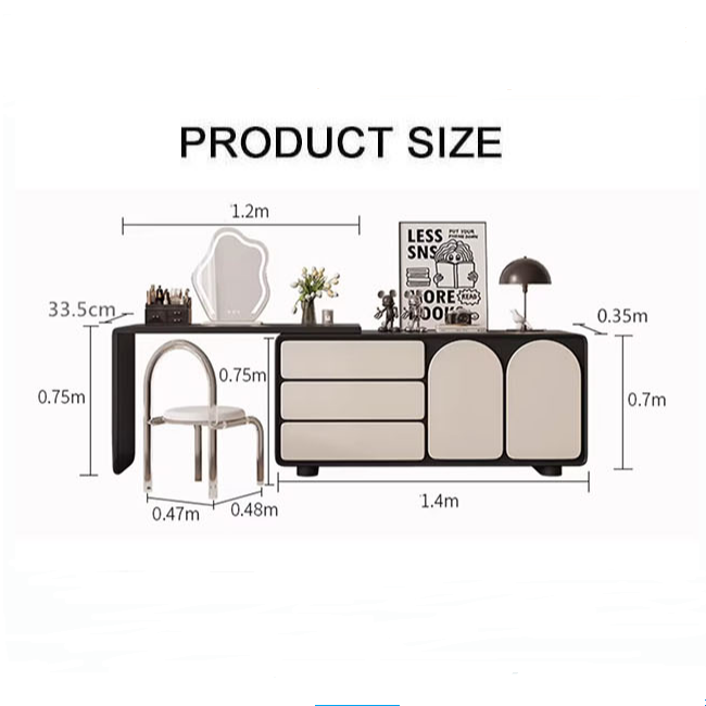 Fannie Dressing Table With Sideboard, Black & Cream-Rit Concept-Rit Concept