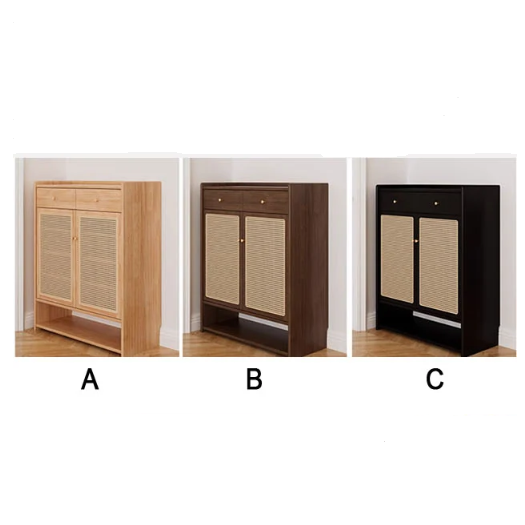 Ingrid Rattan Shoe Storage, Rubber Wood styled for narrow shoe storage cabinet