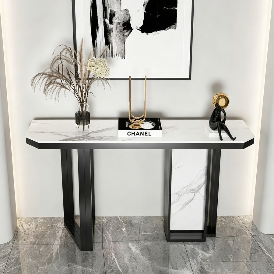 Huli Metal Modern Console Table, Black & White