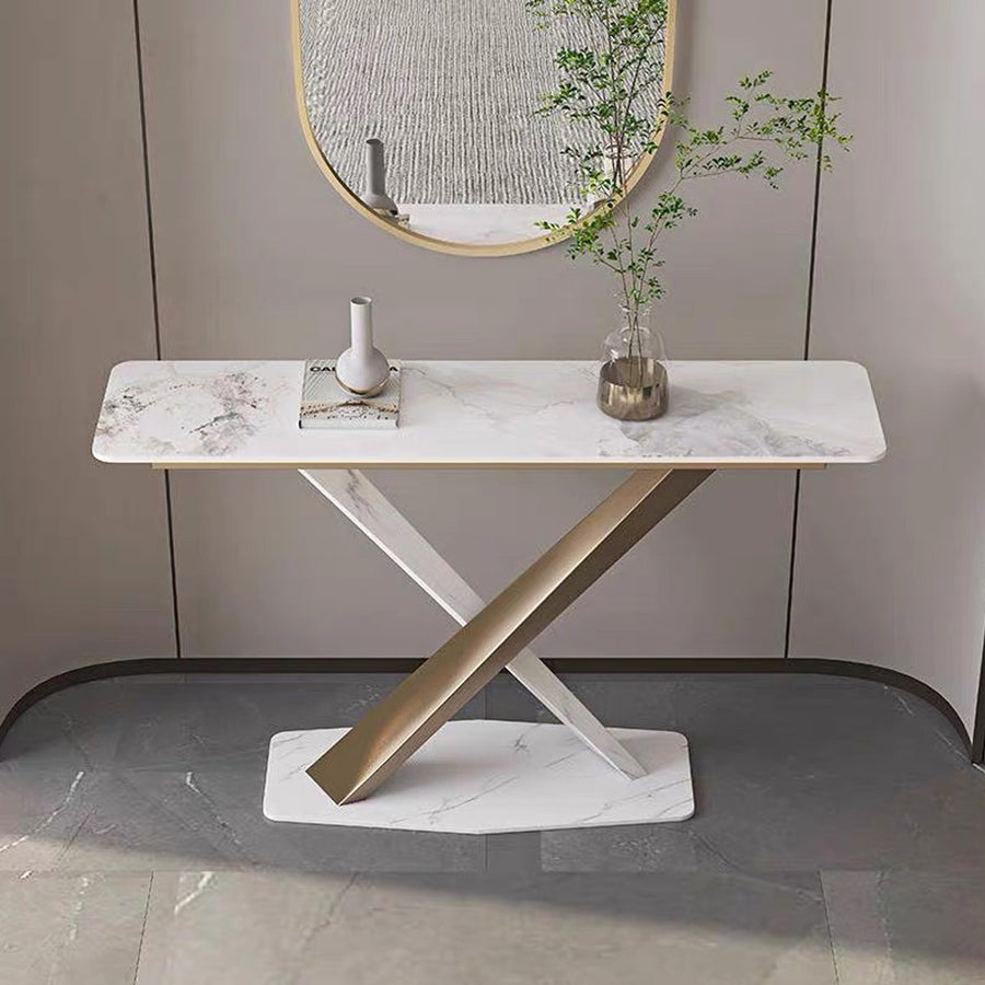 Jarawa Vintage Console Table, Gold & White