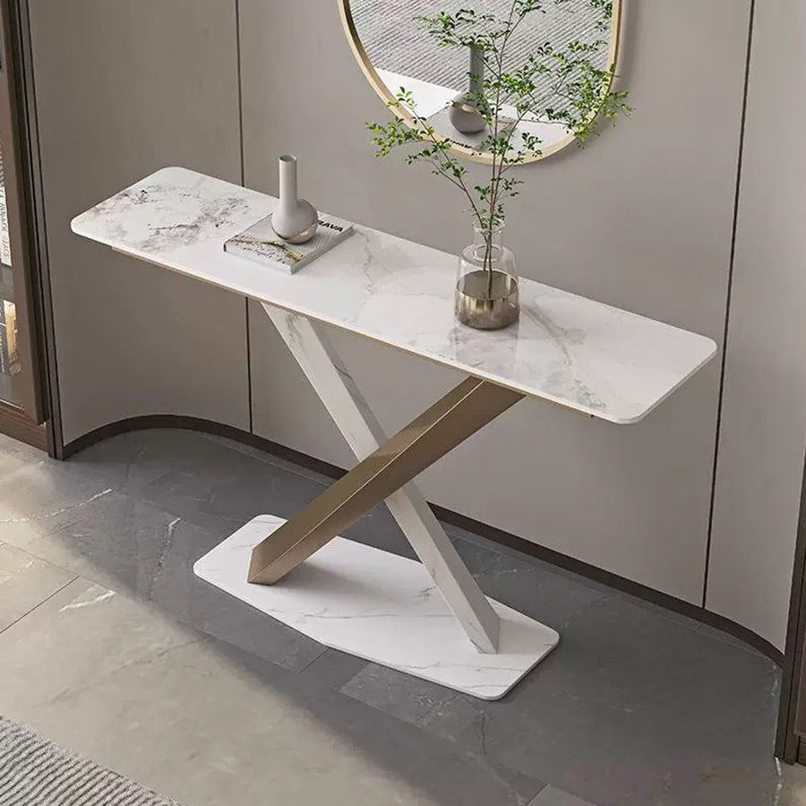 Jarawa Vintage Console Table, Gold & White