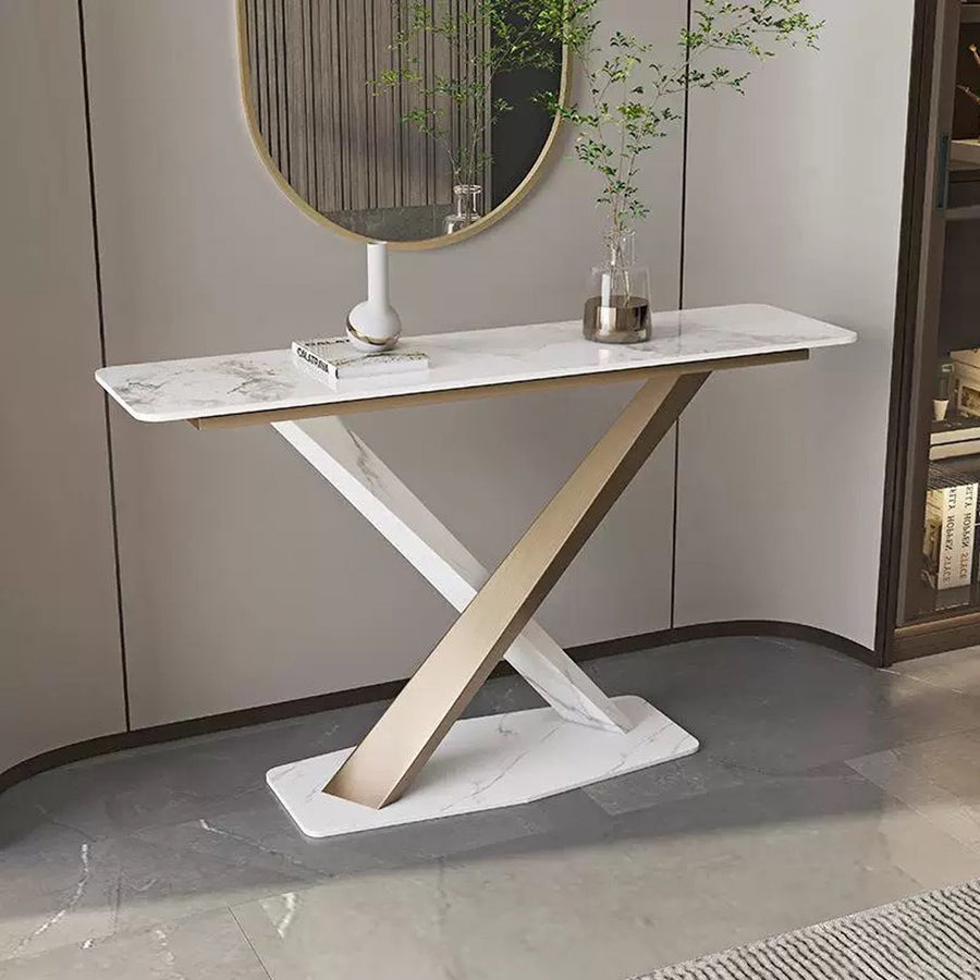 Jarawa Vintage Console Table, Gold & White