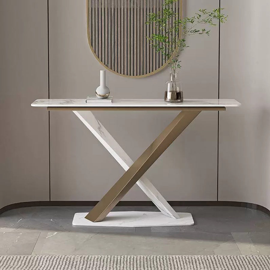 Jarawa Vintage Console Table, Gold & White