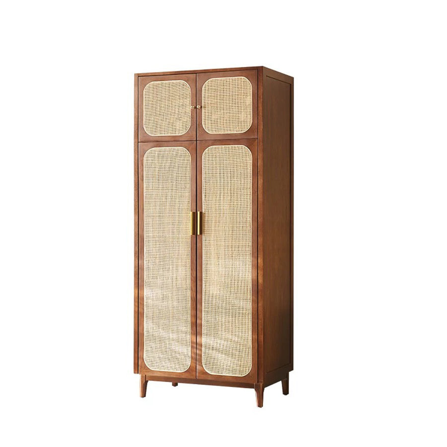 Evelyn Two Door Wardrobe, Solid Wood & Rattan