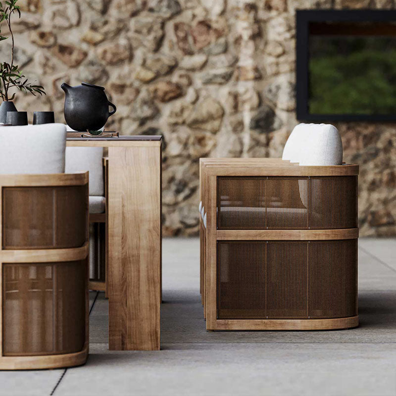 Eliza Rttan Outdoor Dining Table, Outdoor Furniture styled for garden lounge chair