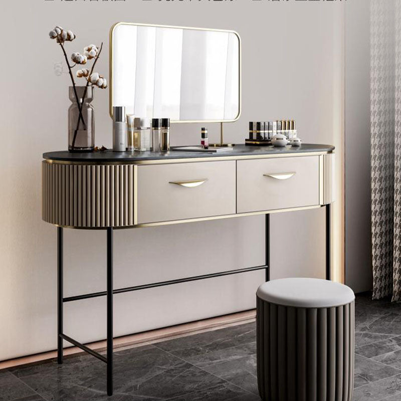 Boris Drawer Dressing Table with Mirror and Stool front view as a modern dressing table