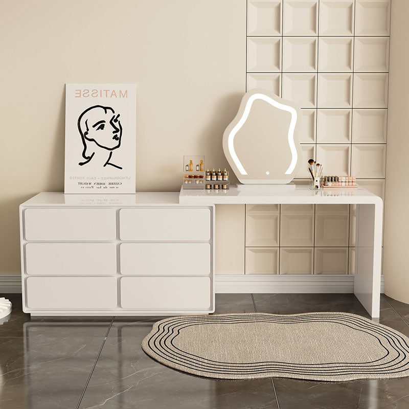 Aubrey Dressing Table Set With Side Drawer storage detail and media unit finish