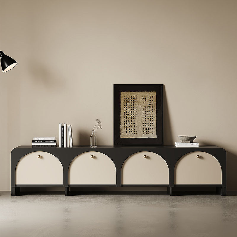 Terri TV Stand lifestyle view with wood tv stand white