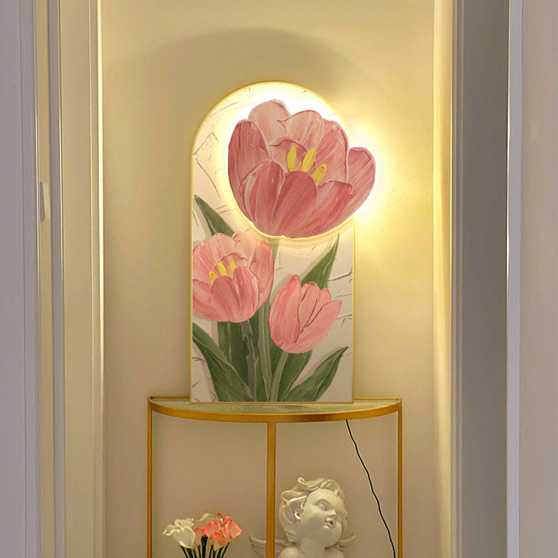Luminous Tulip Mural Wall Art With Light in a modern UK home