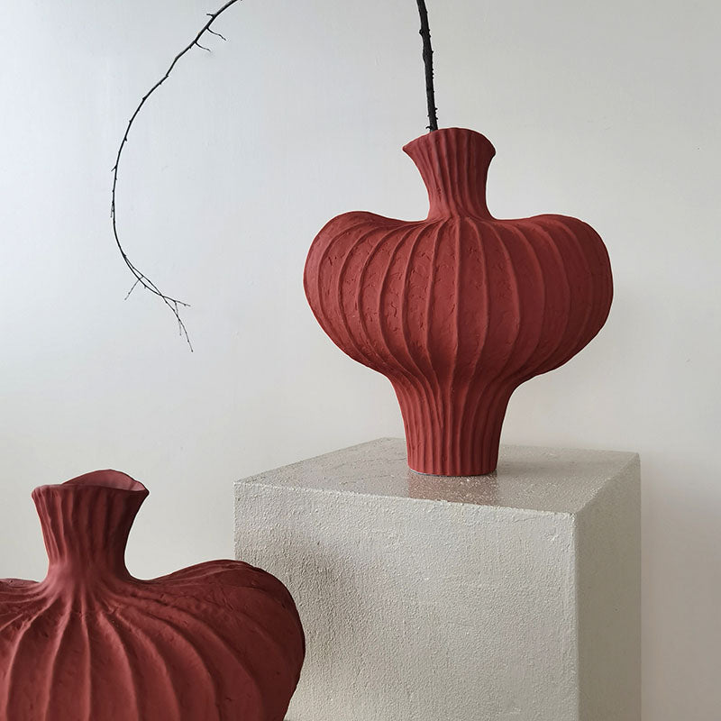 Shaped Ceramic Vase, Red detail view for decorative vase for living room