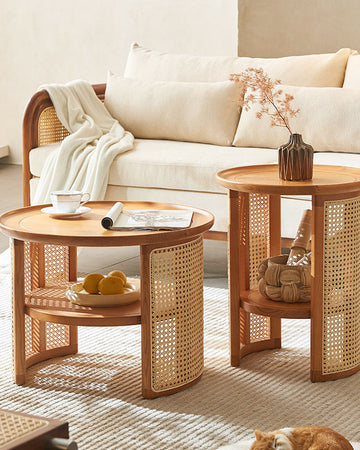 Austin Rattan Coffee Table Set, Wood