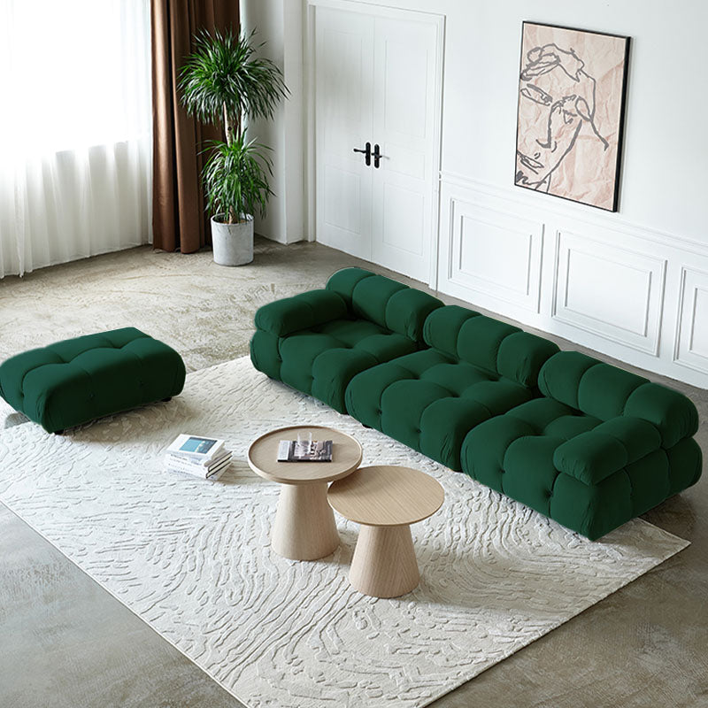 Green B&B Camaleonda Style Sofa, Two Seater, Three Seater, Two Seater Corner Sofa, Velvet side view and sofa proportion