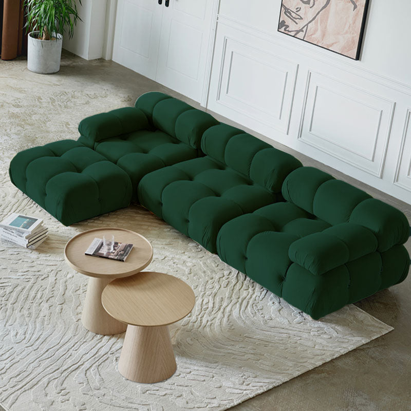 Green B&B Camaleonda Style Sofa, Two Seater, Three Seater, Two Seater Corner Sofa, Velvet front view as a modern two seater sofa