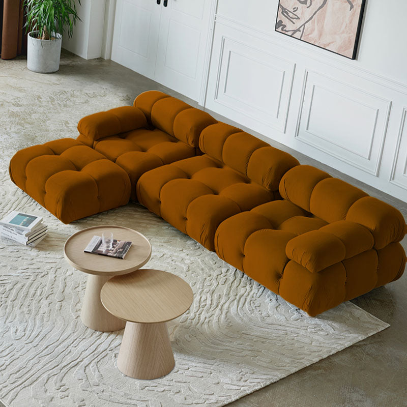 Orange B&B Camaleonda Style Sofa, Two Seater, Three Seater, Two Seater Corner Sofa, Velvet lifestyle view with large two seater sofa