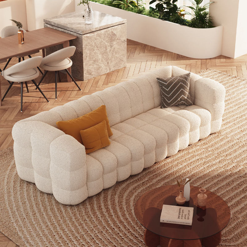 Bea Beatrice Sofa, Two Seater Sofa, Three Seater Sofa, Boucle lifestyle view with curved two seater sofa
