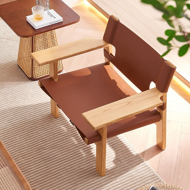 Mona Armchair, Saddle Leather & Ash Wood styled for accent chair