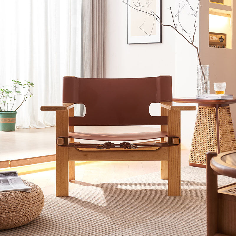 Mona Armchair, Saddle Leather & Ash Wood - accent chair