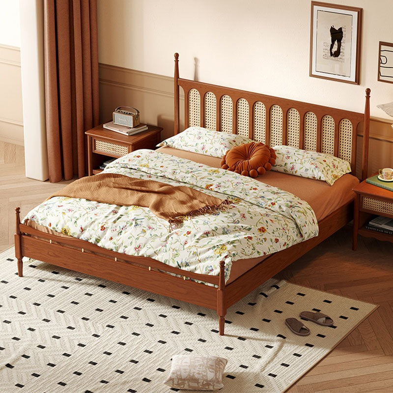 Flora King Size Bed, Cherry Wood styled for wooden bed frame with storage