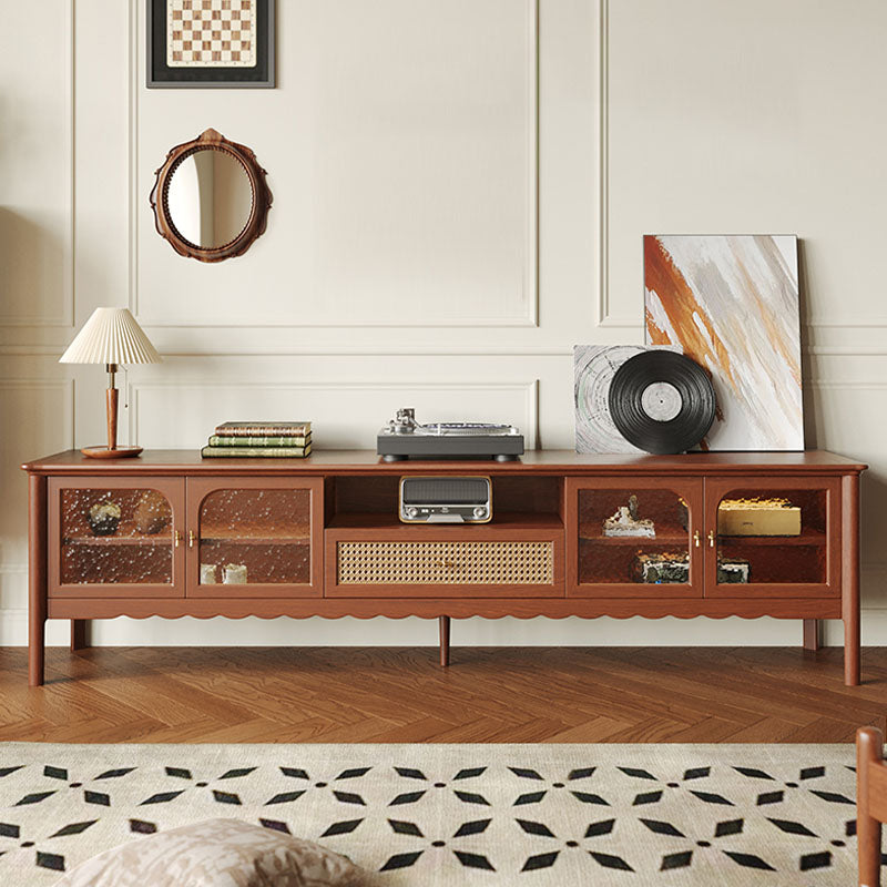 Yedda TV Stand lifestyle view with brown tv stand