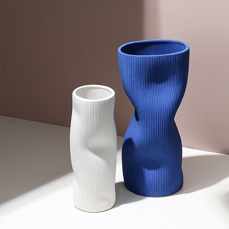 A Set Of Two Ceramic Vases, Blue/ White detail view for a two ceramic vases decorative vase for living room