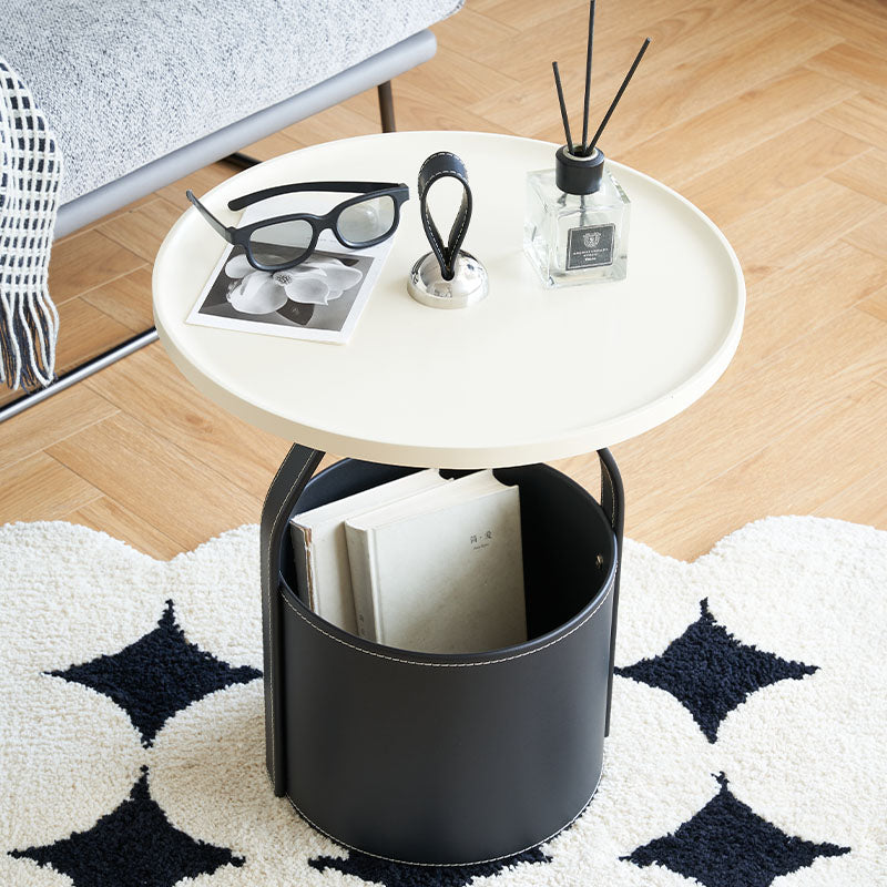 Dottie Portable Side Table with a Storage Basket styled for leather side table