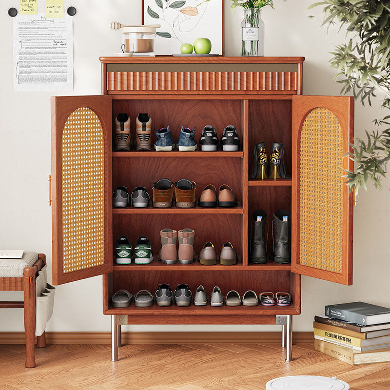 Levy Shoe Storage, Rattan detail view for narrow shoe storage cabinet